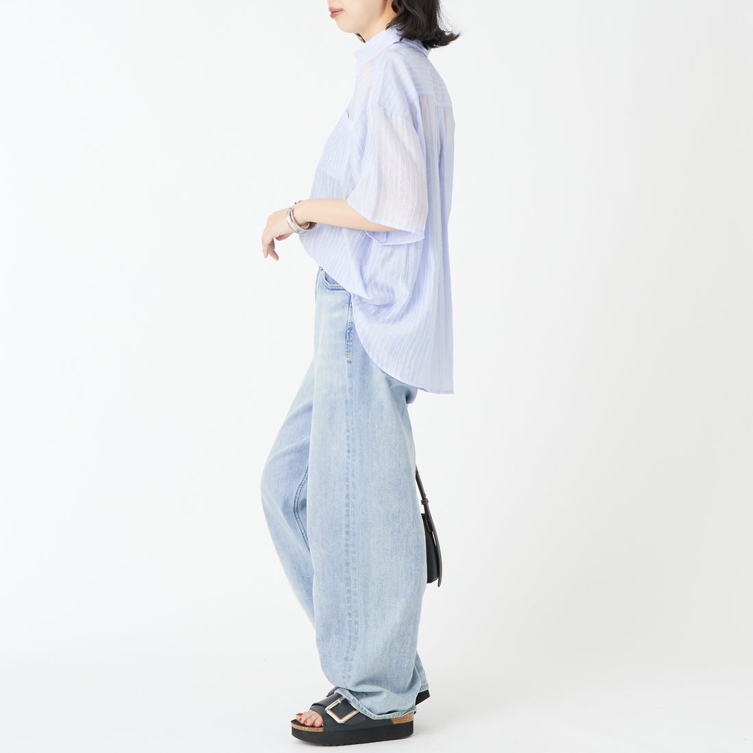 USINE [ユジーヌ] ショートスリーブシアーオーバーシャツ [IN10-SH-6] ｻｯｸｽST &&モデル身長：162cm 着用サイズ：F&&