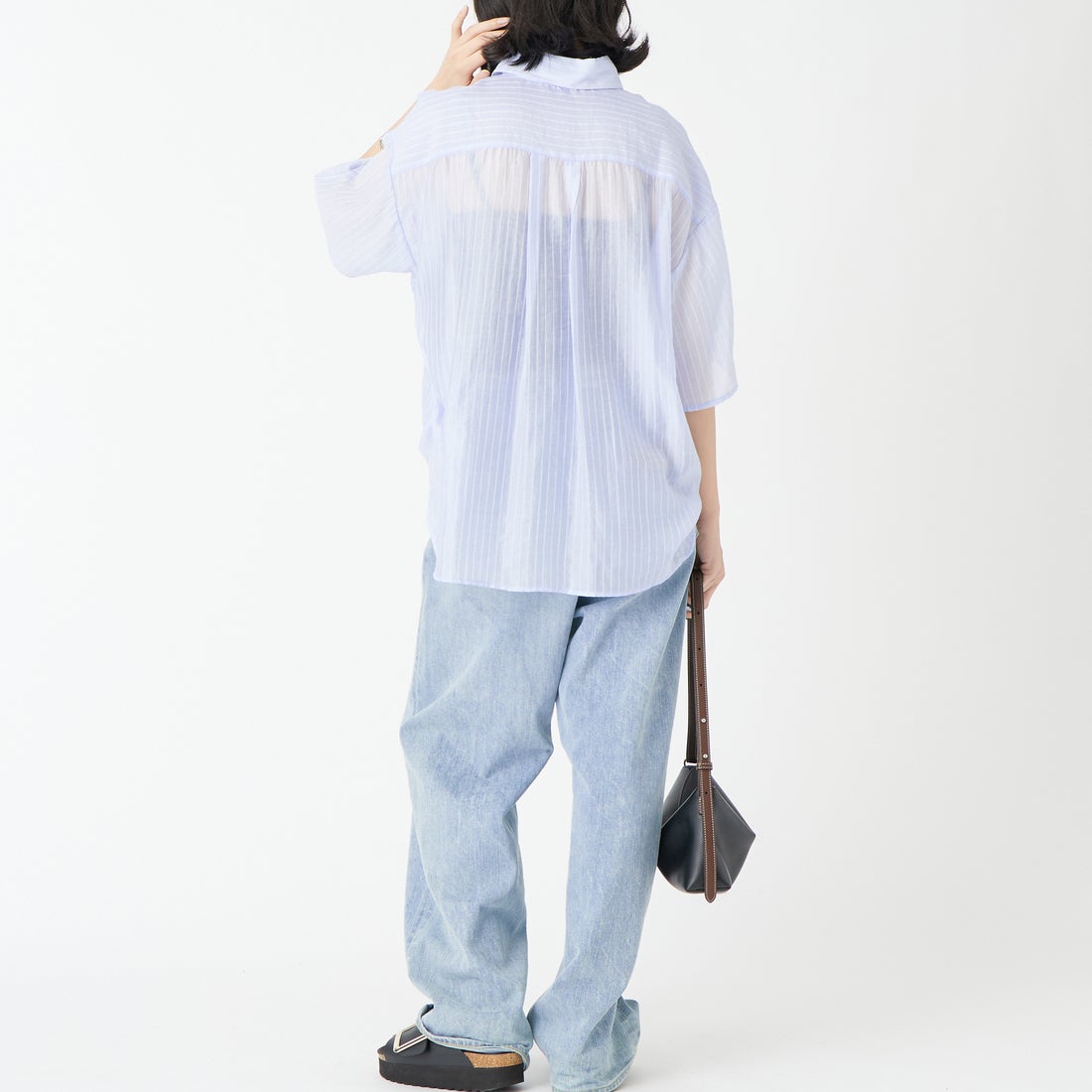 USINE [ユジーヌ] ショートスリーブシアーオーバーシャツ [IN10-SH-6] ｻｯｸｽST &&モデル身長：162cm 着用サイズ：F&&