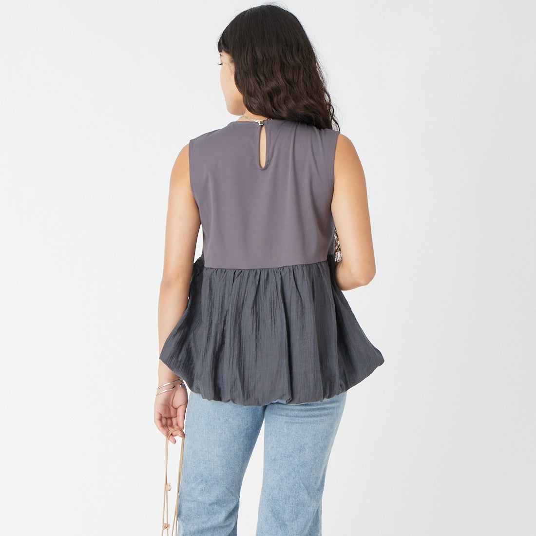 Jf Ready Made [ジェイエフレディメイド] スムースポンチバルーンTシャツ [8566347-01] 13 ﾁｬｺｰﾙ &&モデル身長：162cm 着用サイズ：F&&