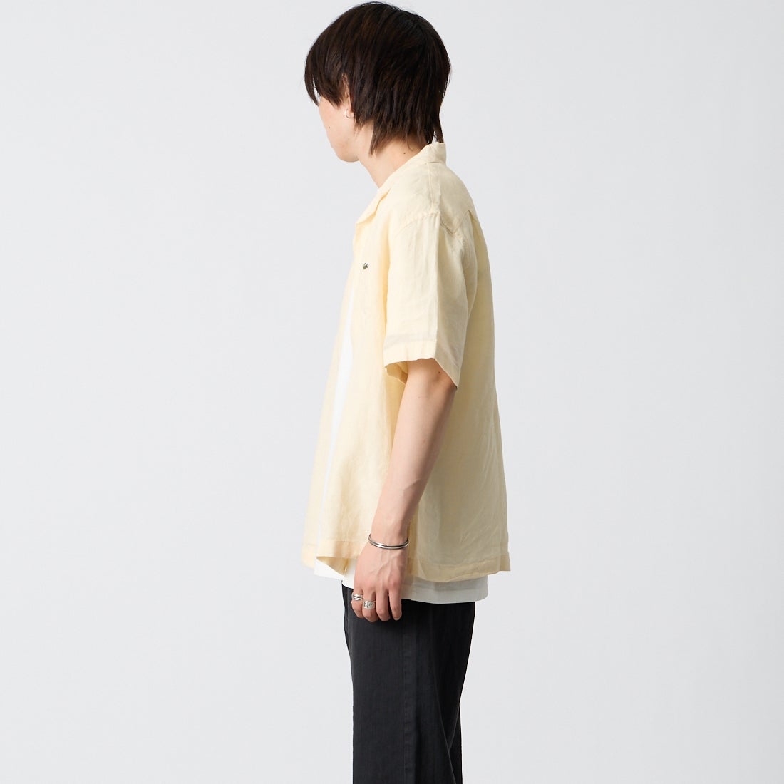 LACOSTE [ラコステ] リネンオープンカラーシャツ [CH2339] 056 NATURE &&モデル身長：177cm 着用サイズ：40&&