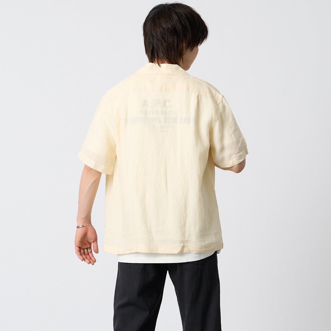 LACOSTE [ラコステ] リネンオープンカラーシャツ [CH2339] 056 NATURE &&モデル身長：177cm 着用サイズ：40&&