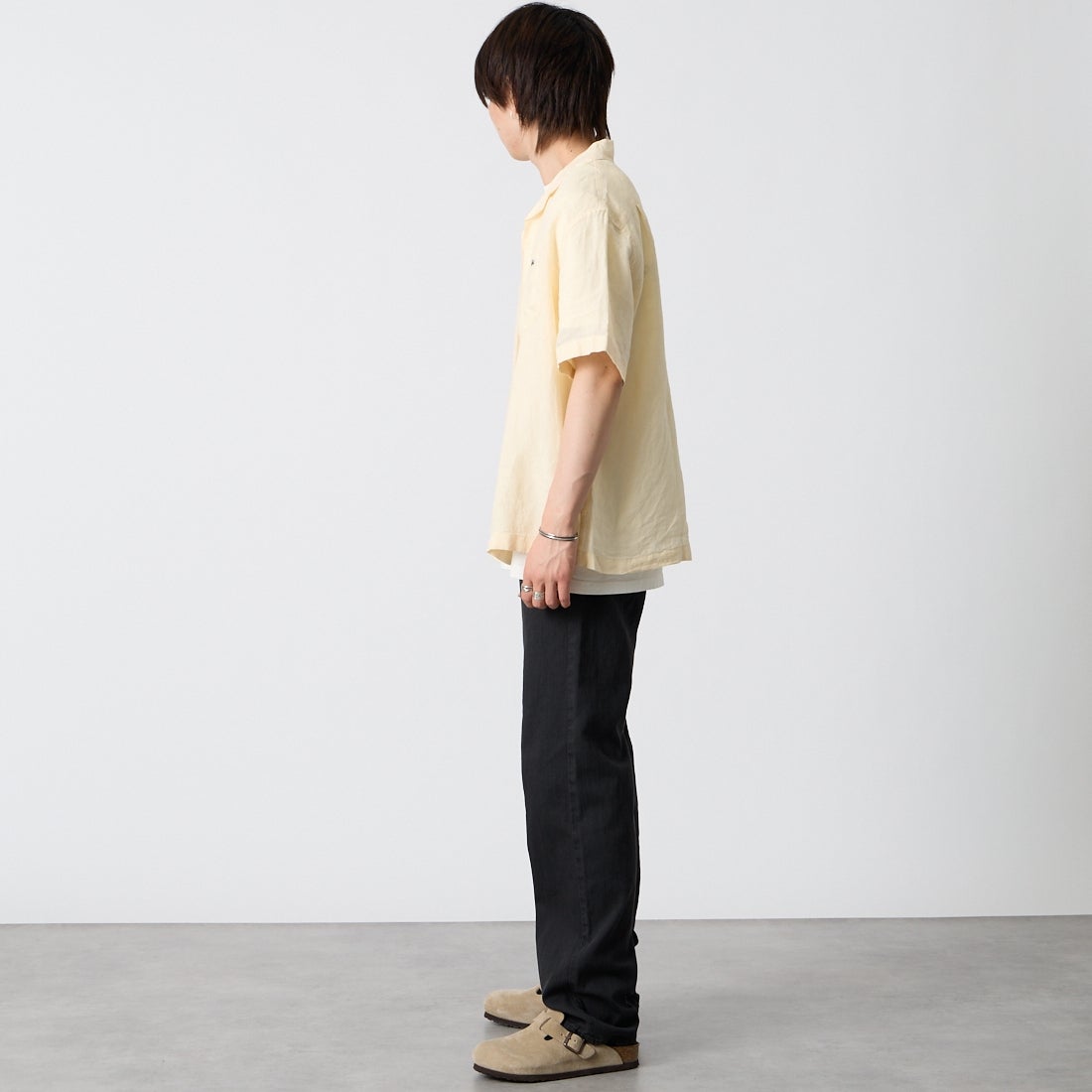 LACOSTE [ラコステ] リネンオープンカラーシャツ [CH2339] 056 NATURE &&モデル身長：177cm 着用サイズ：40&&