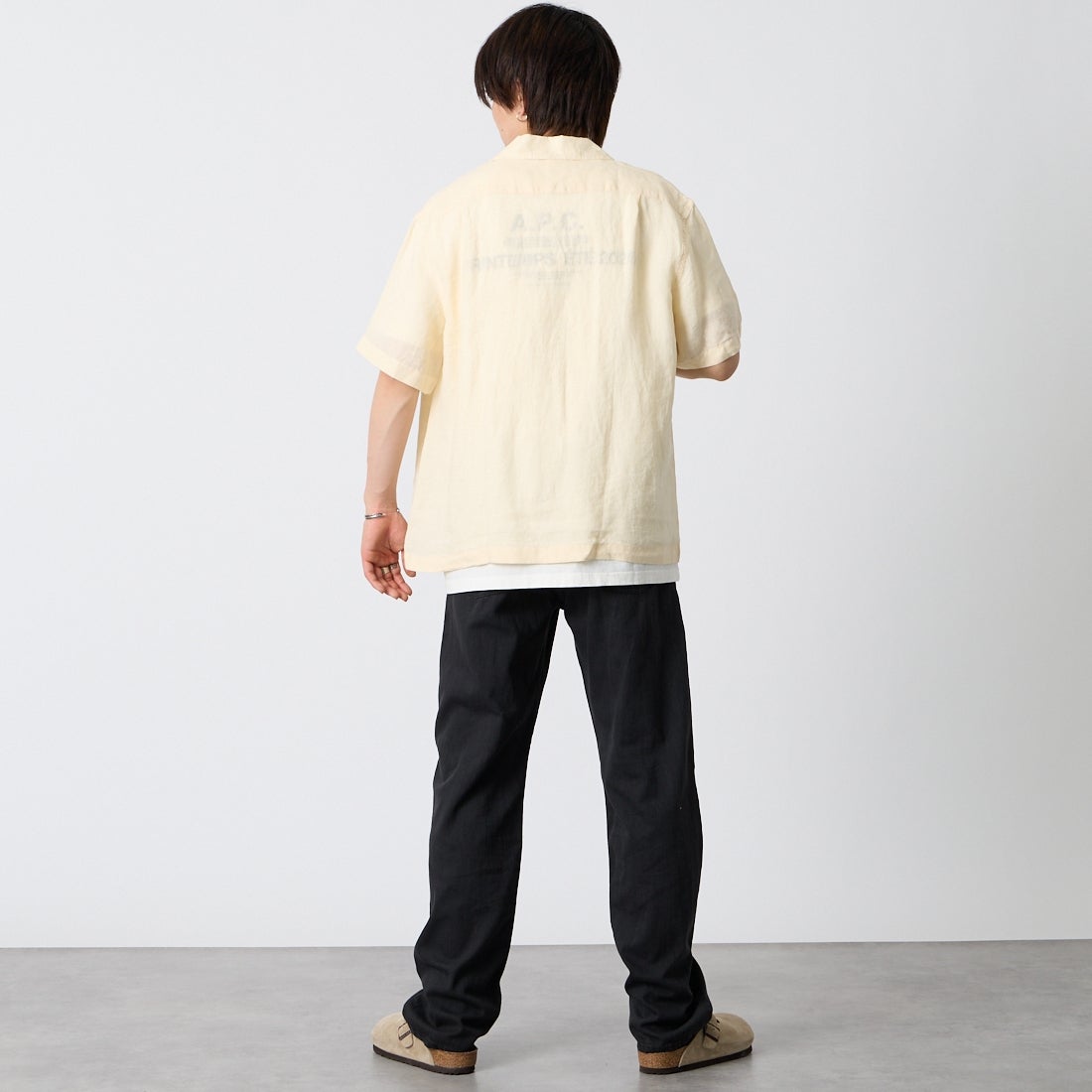 LACOSTE [ラコステ] リネンオープンカラーシャツ [CH2339] 056 NATURE &&モデル身長：177cm 着用サイズ：40&&
