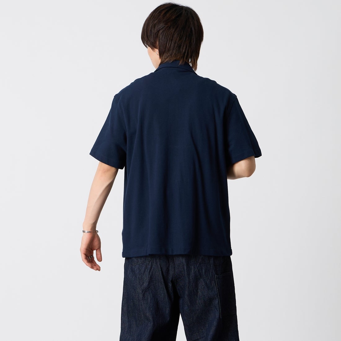 LACOSTE [ラコステ] 鹿の子地オープンカラーシャツ [CH2347] 166 NAVY B &&モデル身長：177cm 着用サイズ：39&&