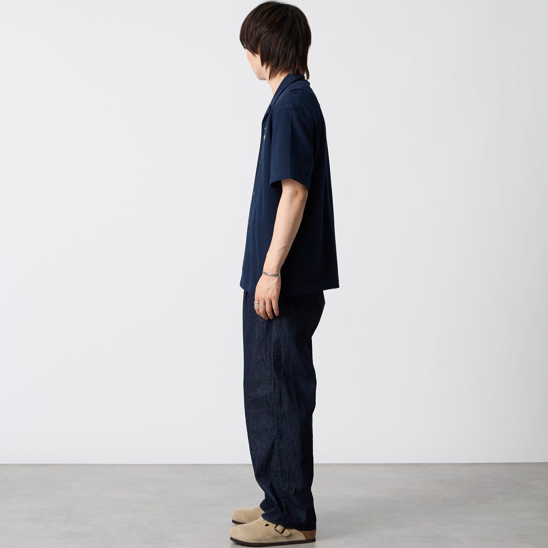 LACOSTE [ラコステ] 鹿の子地オープンカラーシャツ [CH2347] 166 NAVY B &&モデル身長：177cm 着用サイズ：39&&