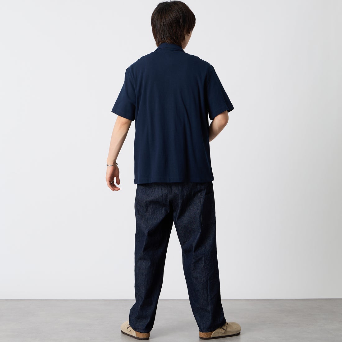 LACOSTE [ラコステ] 鹿の子地オープンカラーシャツ [CH2347] 166 NAVY B &&モデル身長：177cm 着用サイズ：39&&