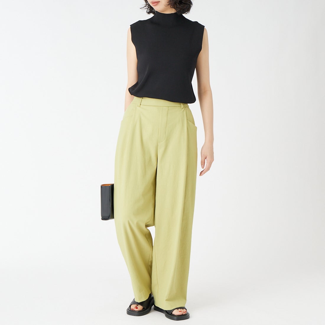 Jeans Factory Clothes [ジーンズファクトリークローズ] シェルタリングドライイージーワイドパンツ [21268056] 060 Lｸﾞﾘｰﾝ &&モデル身長：162cm 着用サイズ：36&&