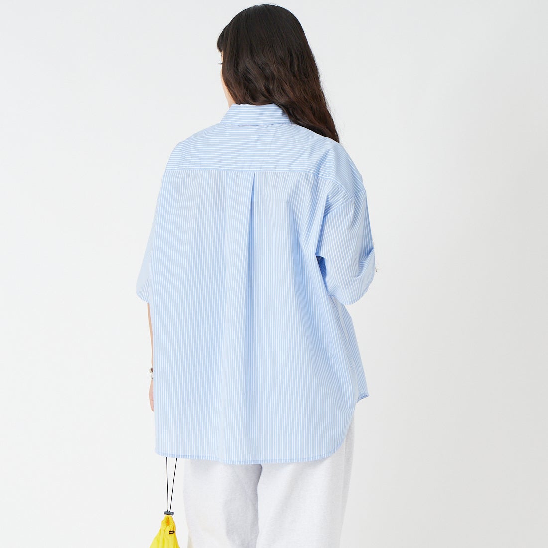 Jeans Factory Clothes [ジーンズファクトリークローズ] ショートスリーブ メンズライクビッグシャツ [IN8-SH-6] BLU ST &&モデル身長：162cm 着用サイズ：F&&