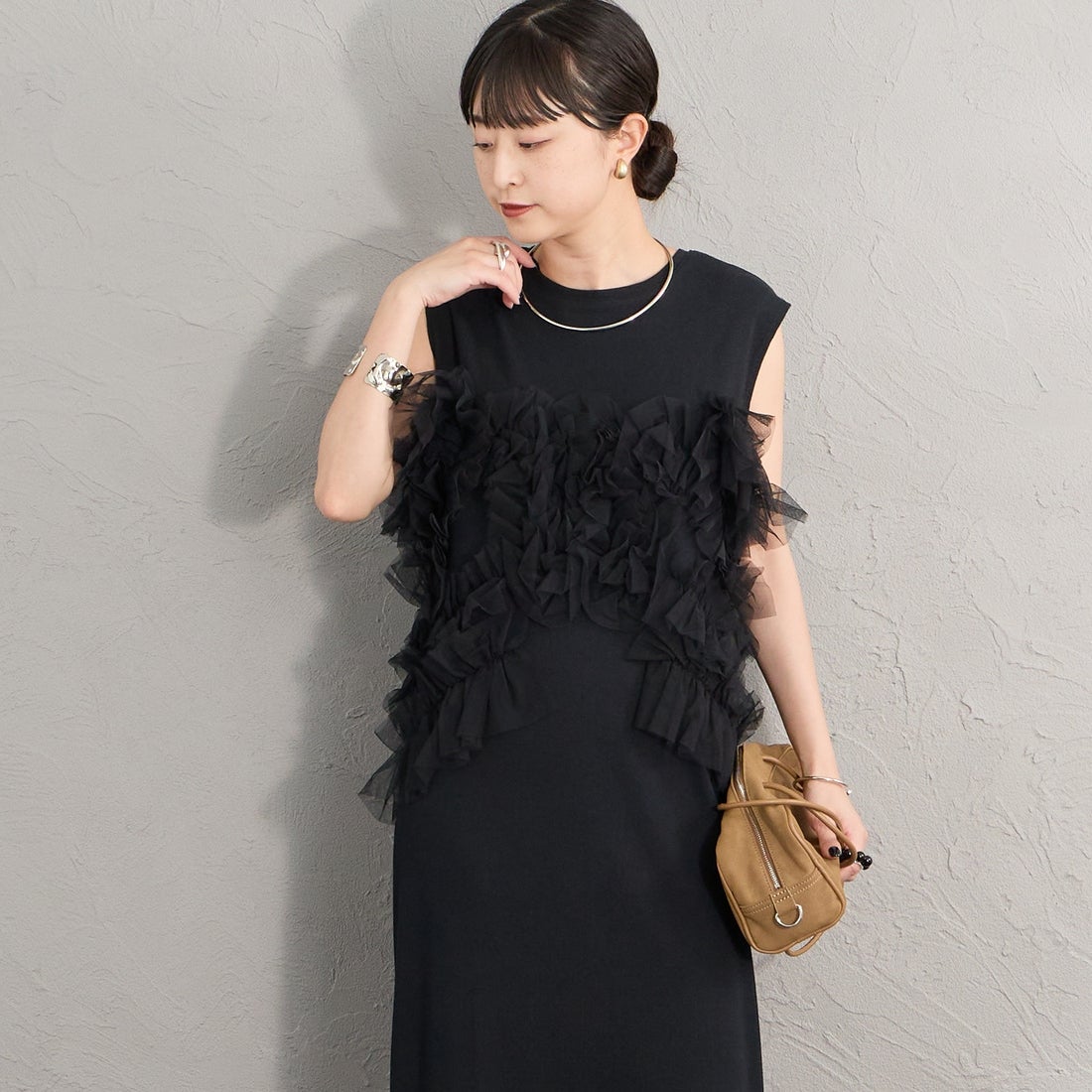 nenom [ネノム] マルチWAYチュールドッキングワンピース [NE26322013] 09 BLACK &&モデル身長：150cm 着用サイズ：F&&