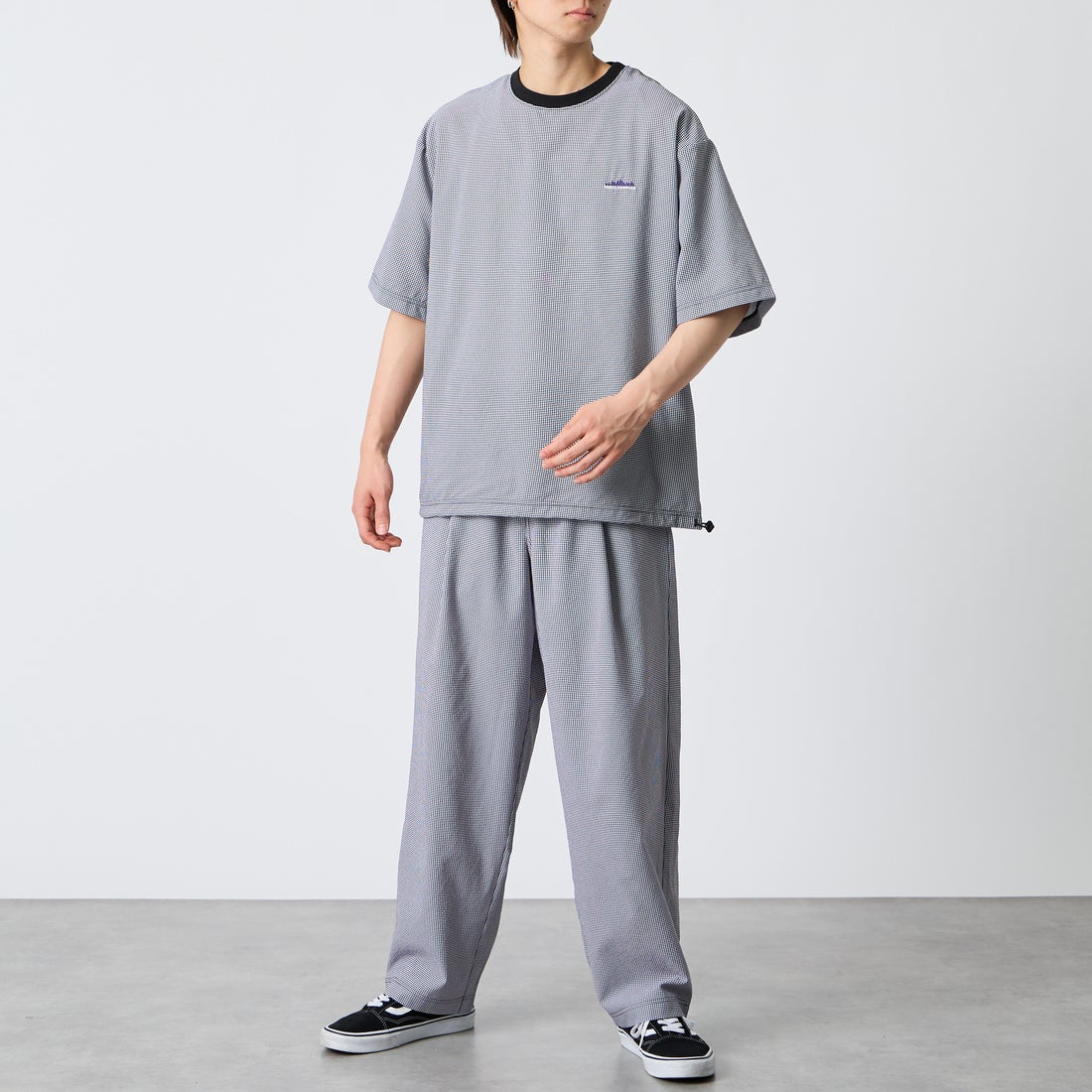 THOUSAND MILE [サウザンド マイル] 別注 チェックショートスリーブTシャツ パンツセットアップ [TM261CK50851-JF] 91 BLK CK &&モデル身長：177cm 着用サイズ：L&&