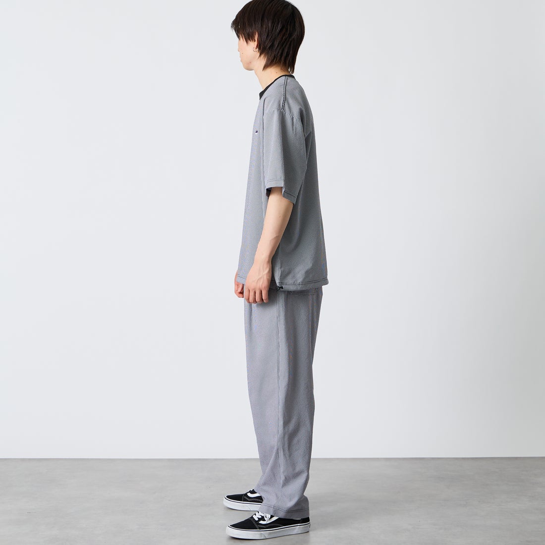 THOUSAND MILE [サウザンド マイル] 別注 チェックショートスリーブTシャツ パンツセットアップ [TM261CK50851-JF] 91 BLK CK &&モデル身長：177cm 着用サイズ：L&&