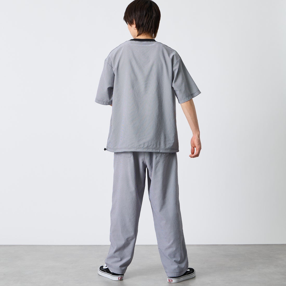 THOUSAND MILE [サウザンド マイル] 別注 チェックショートスリーブTシャツ パンツセットアップ [TM261CK50851-JF] 91 BLK CK &&モデル身長：177cm 着用サイズ：L&&