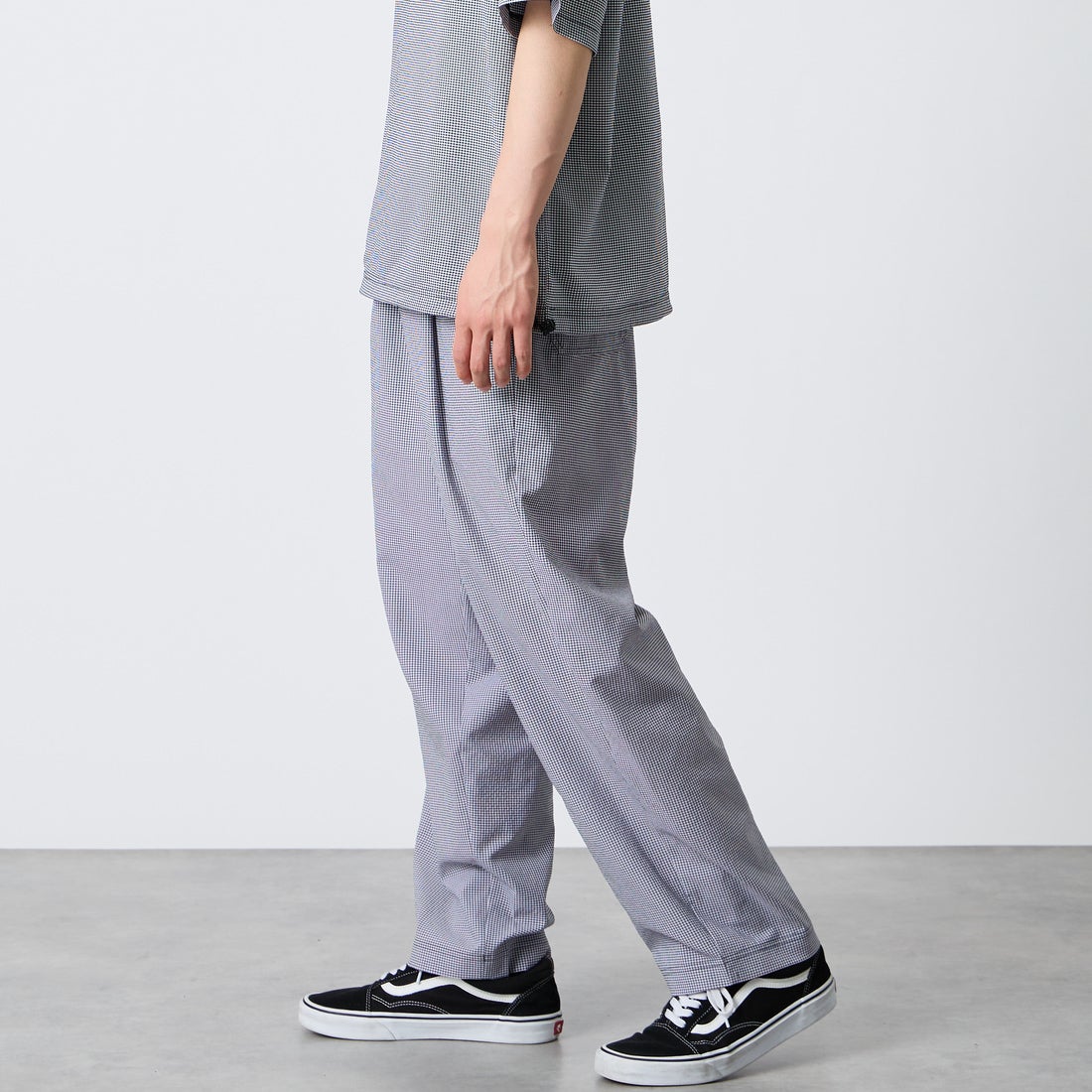 THOUSAND MILE [サウザンド マイル] 別注 チェックショートスリーブTシャツ パンツセットアップ [TM261CK50851-JF] 91 BLK CK &&モデル身長：177cm 着用サイズ：L&&