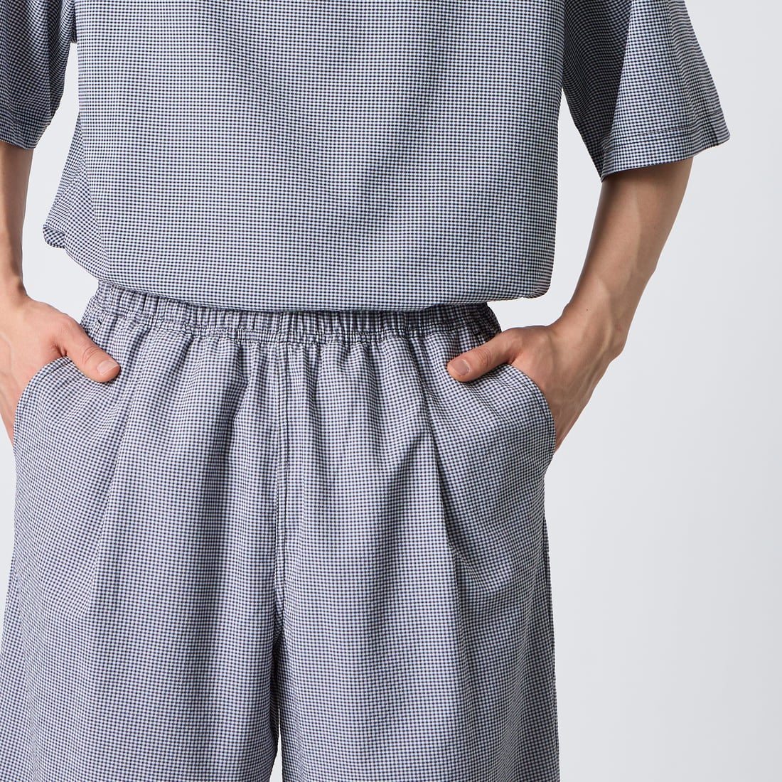 THOUSAND MILE [サウザンド マイル] 別注 チェックショートスリーブTシャツ パンツセットアップ [TM261CK50851-JF] 91 BLK CK &&モデル身長：177cm 着用サイズ：L&&