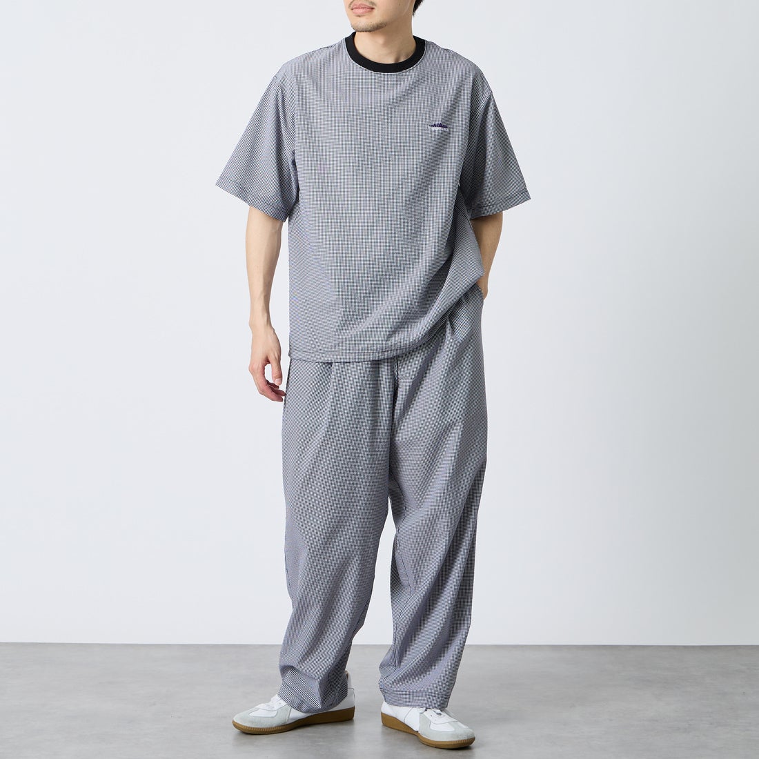 THOUSAND MILE [サウザンド マイル] 別注 チェックショートスリーブTシャツ パンツセットアップ [TM261CK50851-JF] 91 BLK CK &&モデル身長：168cm 着用サイズ：M&&