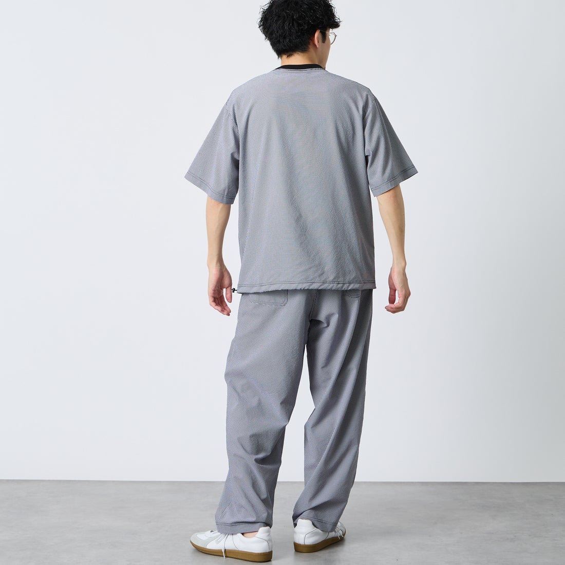 THOUSAND MILE [サウザンド マイル] 別注 チェックショートスリーブTシャツ パンツセットアップ [TM261CK50851-JF] 91 BLK CK &&モデル身長：168cm 着用サイズ：M&&