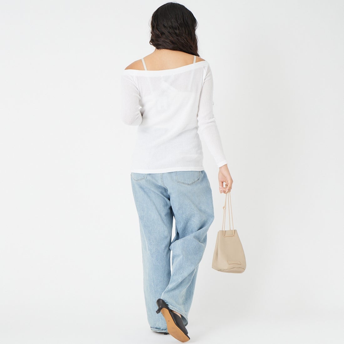 HOOP COOP [ホープコープ] ローゲージリブ ロングスリーブTシャツ [S26003] WHITE &&モデル身長：162cm 着用サイズ：ONE SIZE&&