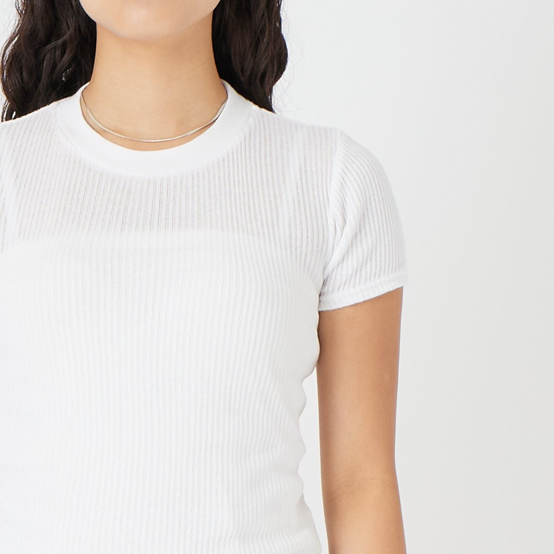 HOOP COOP [ホープコープ] ローゲージリブ ショートスリーブTシャツ [S26002] WHITE &&モデル身長：162cm 着用サイズ：ONE SIZE&&