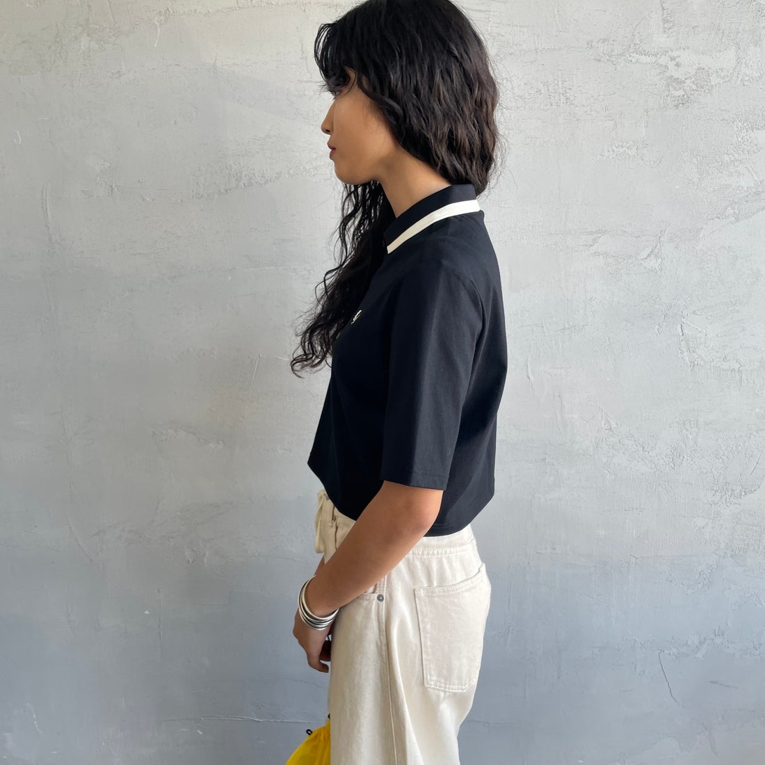FRED PERRY [フレッドペリー] ボールドティップラインポロシャツ [G2182] 102 BLACK &&モデル身長：162cm 着用サイズ：10&&