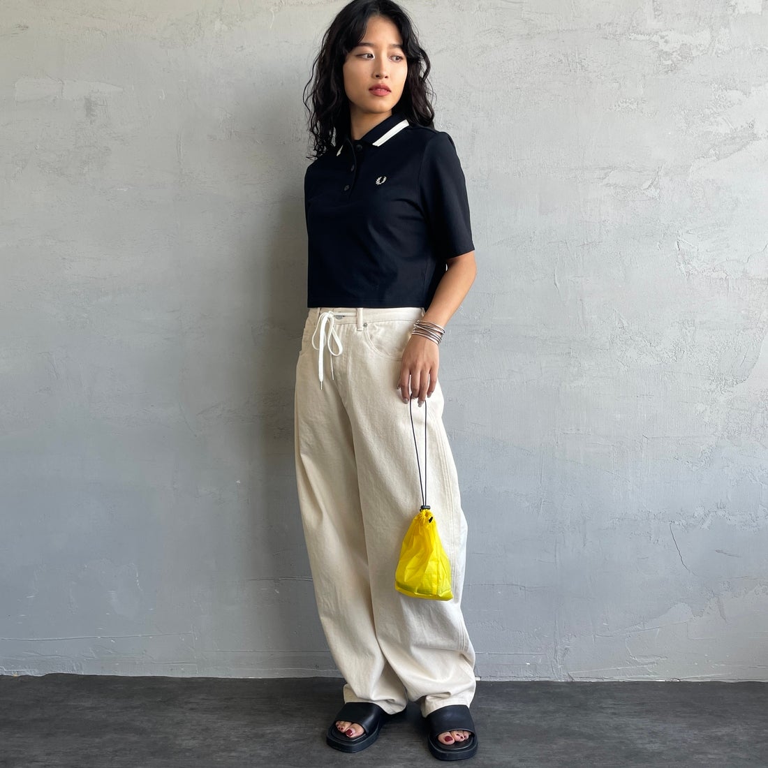 FRED PERRY [フレッドペリー] ボールドティップラインポロシャツ [G2182] 102 BLACK &&モデル身長：162cm 着用サイズ：10&&