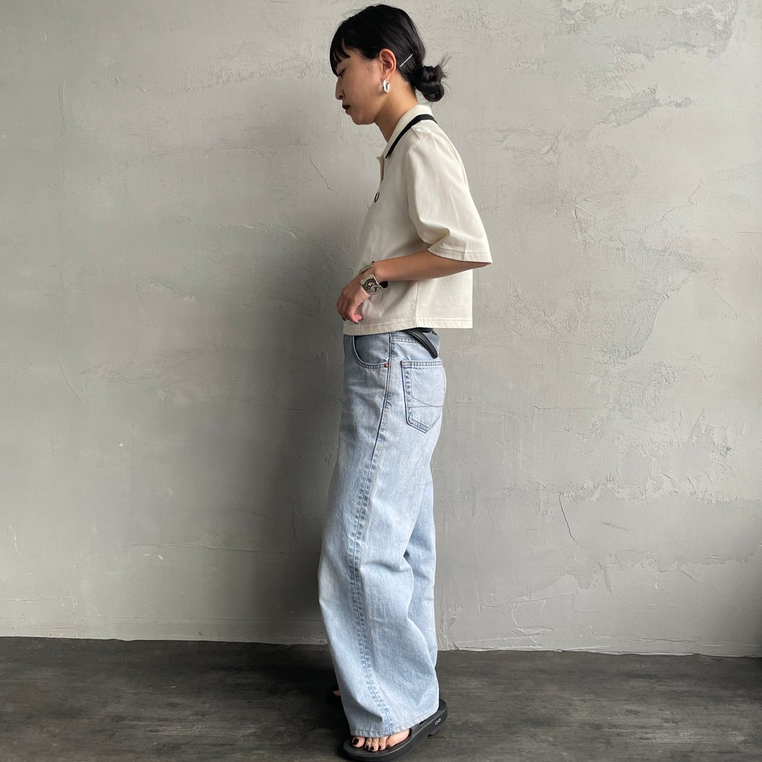 FRED PERRY [フレッドペリー] ボールドティップラインポロシャツ [G2182] 560 ECRU &&モデル身長：150cm 着用サイズ：10&&