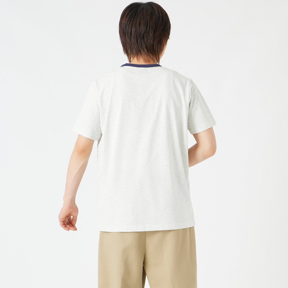 THE FOX [ザフォックス] 別注 ワンポイントロゴワッペン リンガーTシャツ [JFU26SS-10-JF] ASH &&モデル身長：177cm 着用サイズ：M&&