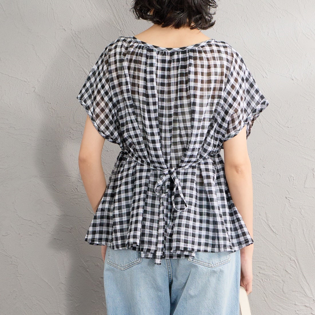 soil [ソイル] ファンシーギンガムチェック ギャザーパッチワークスモック [NSL26102] 9900 BLACK &&モデル身長：162cm 着用サイズ：1&&