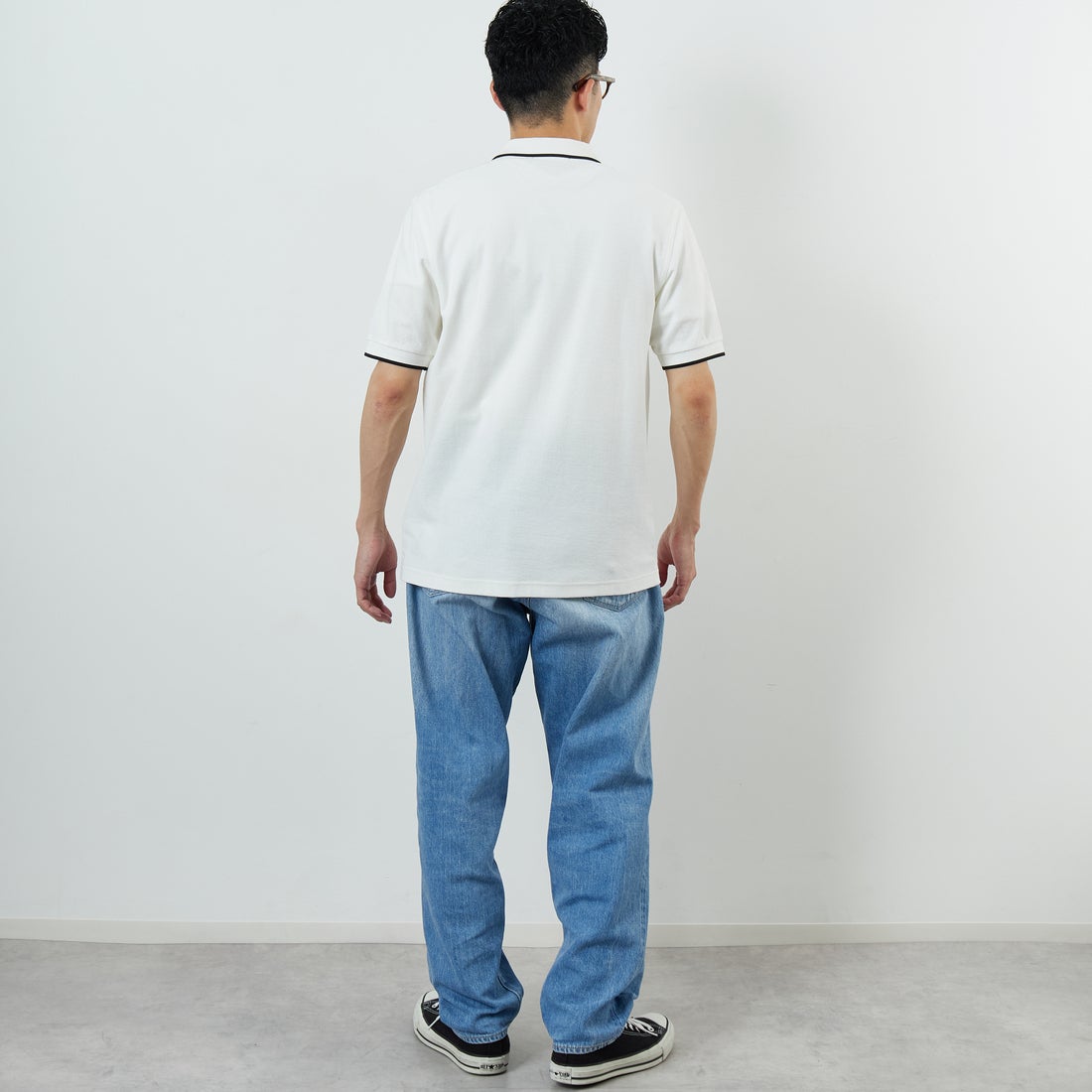FRED PERRY [フレッドペリー] クレープピケポロシャツ [M2480] 129 SNOW W &&モデル身長：168cm 着用サイズ：M&&