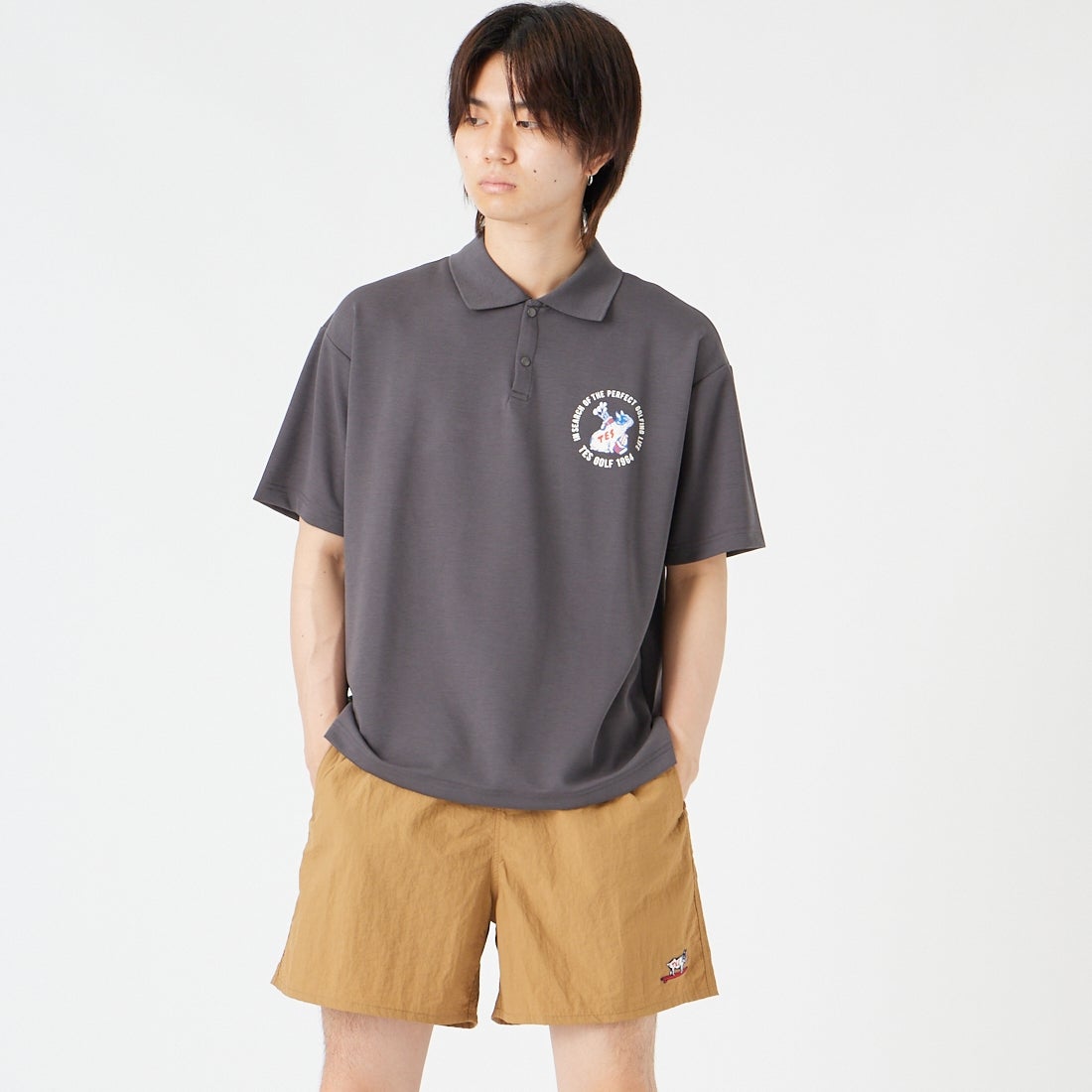The Endless Summer [エンドレスサマー] BUHI GOLFER ビッグシルエットポロシャツ [G-26574313] 02 CHARCOA &&モデル身長：177cm 着用サイズ：M&&