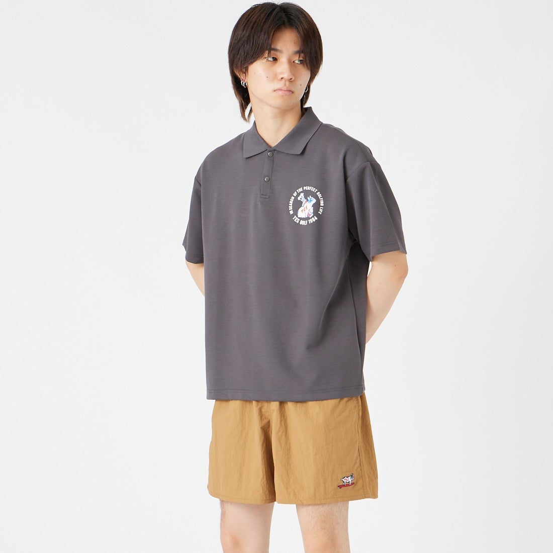 The Endless Summer [エンドレスサマー] BUHI GOLFER ビッグシルエットポロシャツ [G-26574313] 02 CHARCOA &&モデル身長：177cm 着用サイズ：M&&
