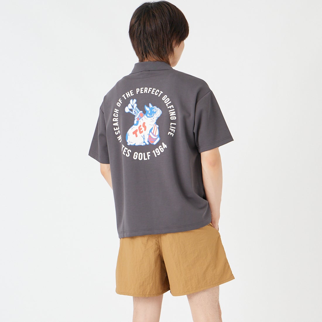 The Endless Summer [エンドレスサマー] BUHI GOLFER ビッグシルエットポロシャツ [G-26574313] 02 CHARCOA &&モデル身長：177cm 着用サイズ：M&&