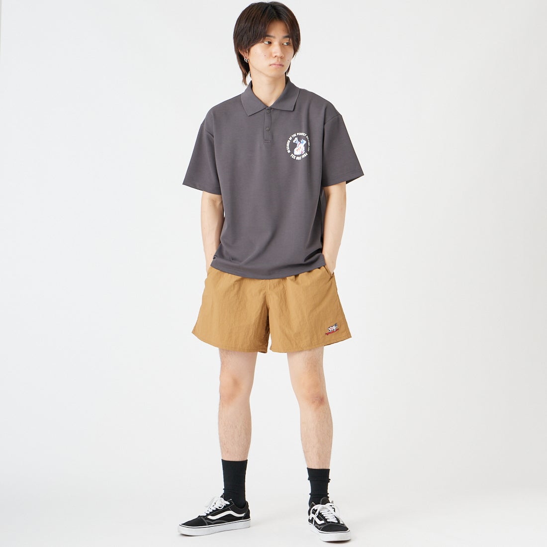 The Endless Summer [エンドレスサマー] BUHI GOLFER ビッグシルエットポロシャツ [G-26574313] 02 CHARCOA &&モデル身長：177cm 着用サイズ：M&&