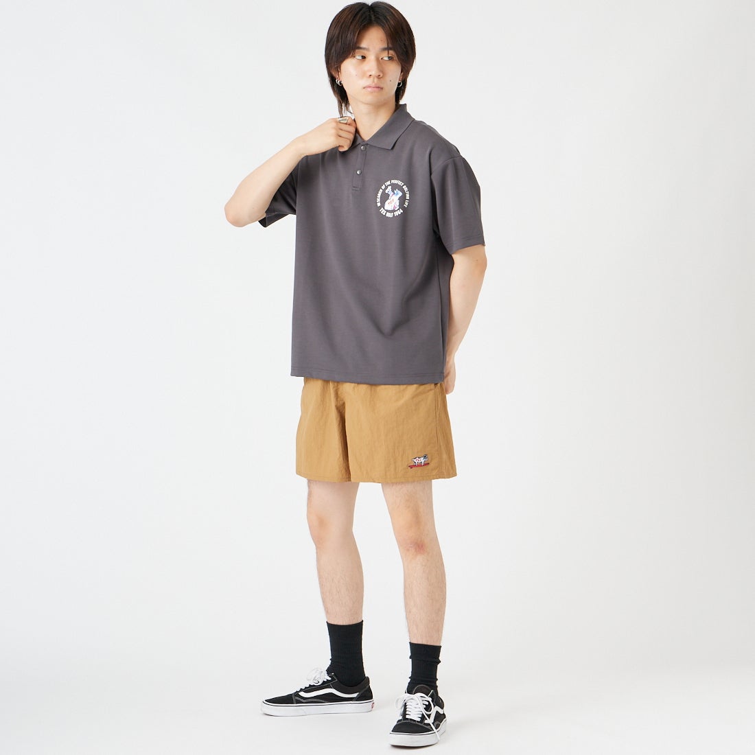 The Endless Summer [エンドレスサマー] BUHI GOLFER ビッグシルエットポロシャツ [G-26574313] 02 CHARCOA &&モデル身長：177cm 着用サイズ：M&&
