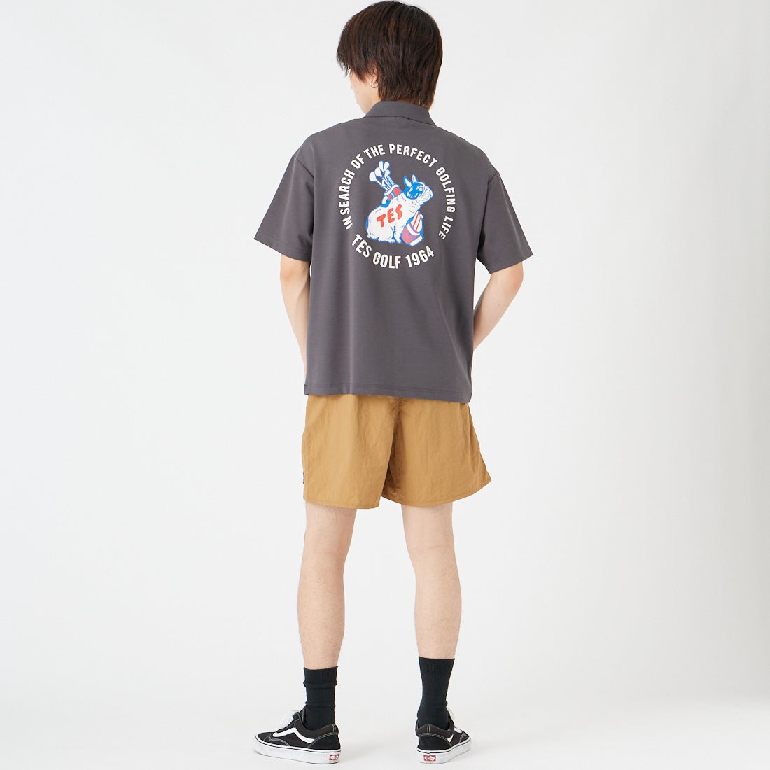 The Endless Summer [エンドレスサマー] BUHI GOLFER ビッグシルエットポロシャツ [G-26574313] 02 CHARCOA &&モデル身長：177cm 着用サイズ：M&&