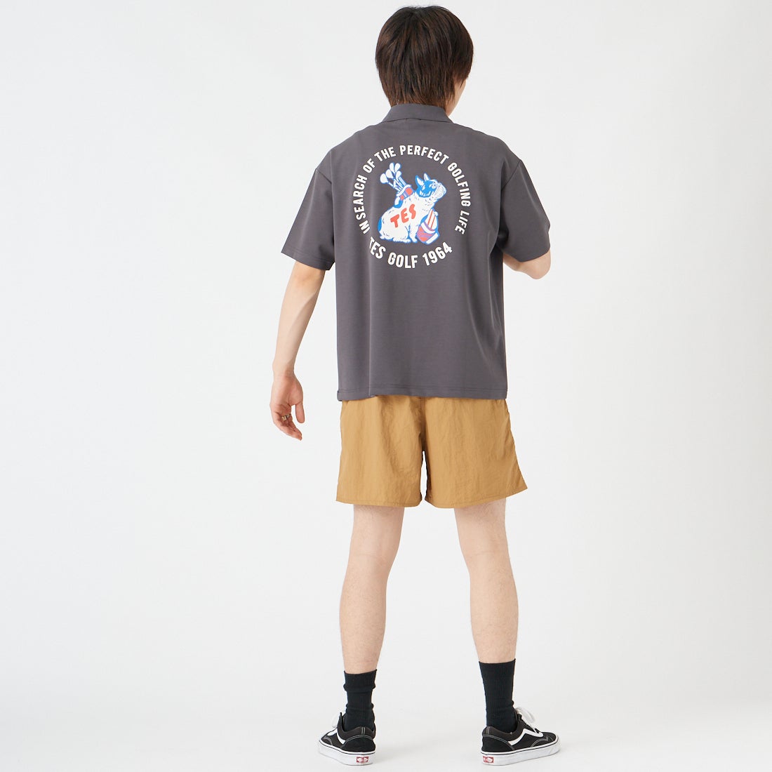 The Endless Summer [エンドレスサマー] BUHI GOLFER ビッグシルエットポロシャツ [G-26574313] 02 CHARCOA &&モデル身長：177cm 着用サイズ：M&&