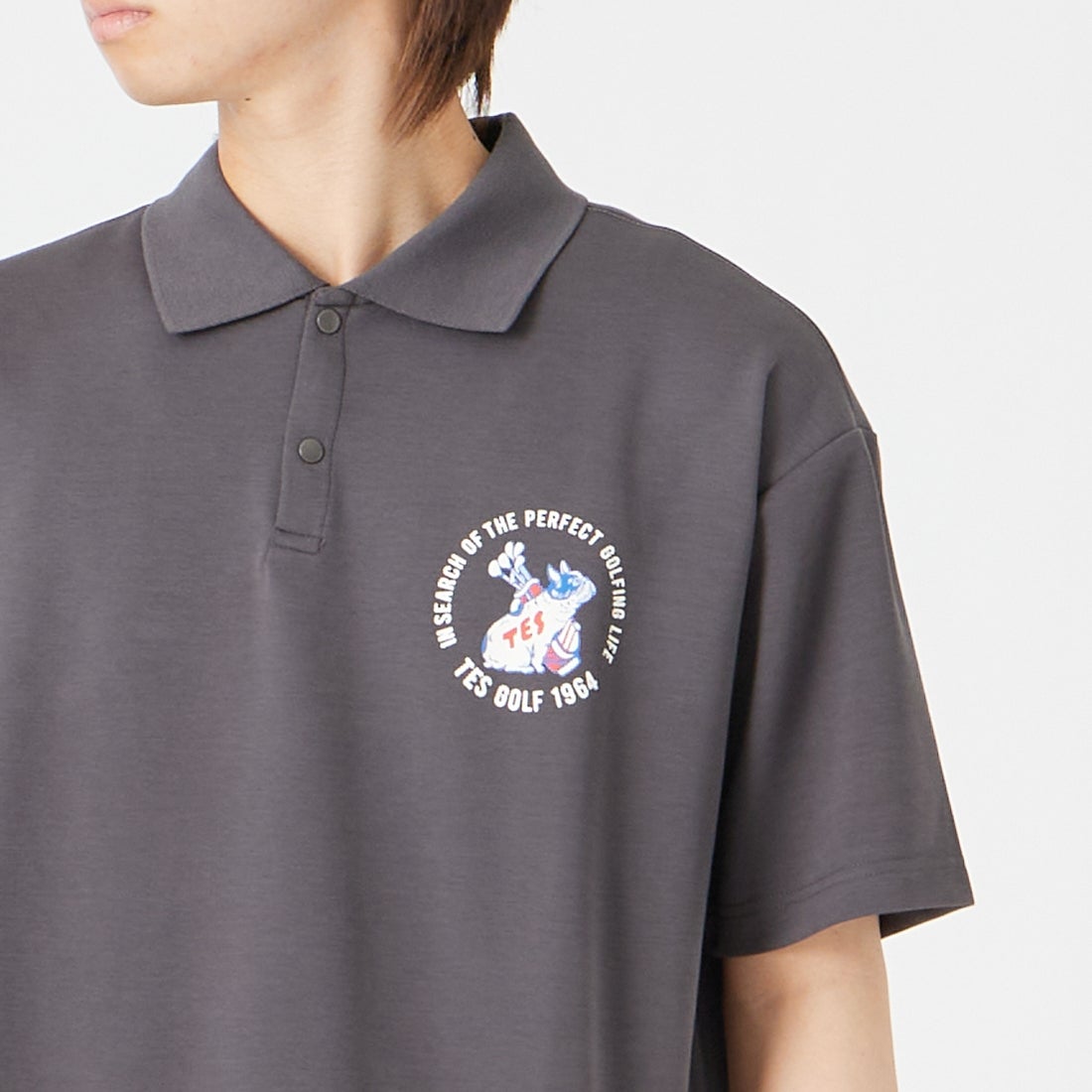 The Endless Summer [エンドレスサマー] BUHI GOLFER ビッグシルエットポロシャツ [G-26574313] 02 CHARCOA &&モデル身長：177cm 着用サイズ：M&&