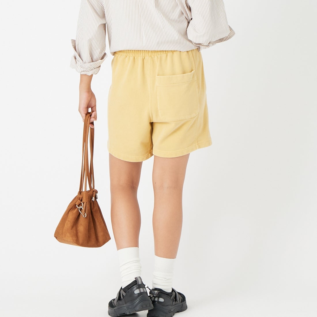 REMI RELIEF [レミレリーフ] SP加工裏毛ショーツ [RN3036SDQ] YELLOW &&モデル身長：162cm 着用サイズ：S&&