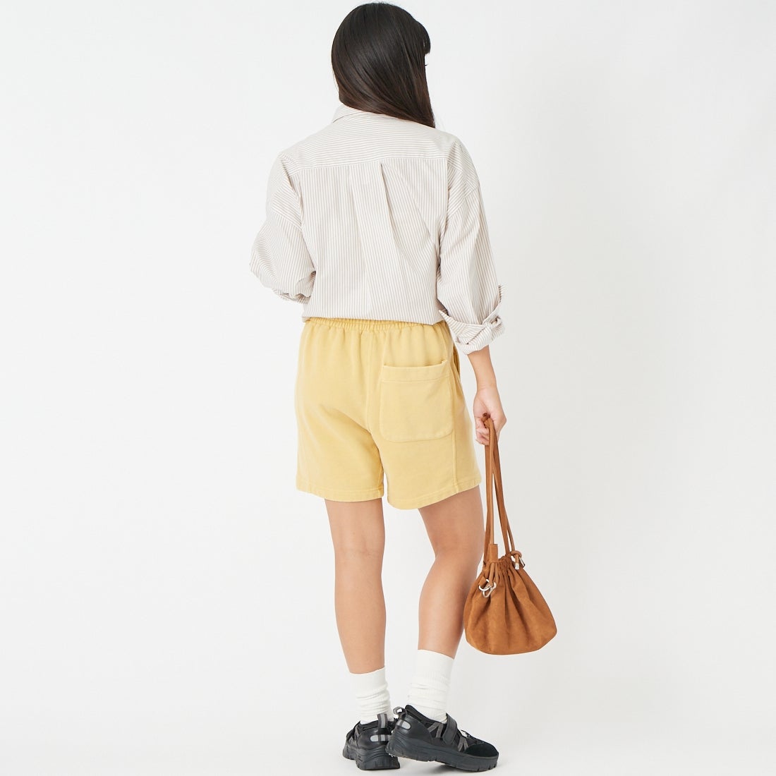 REMI RELIEF [レミレリーフ] SP加工裏毛ショーツ [RN3036SDQ] YELLOW &&モデル身長：162cm 着用サイズ：S&&