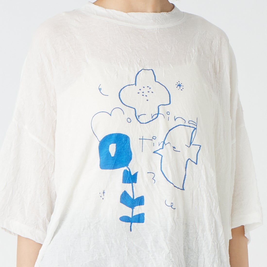 tumugu: [ツムグ] ワッシャーライト プリントTシャツ [TC26209] 02 OFF &&モデル身長：162cm 着用サイズ：F&&