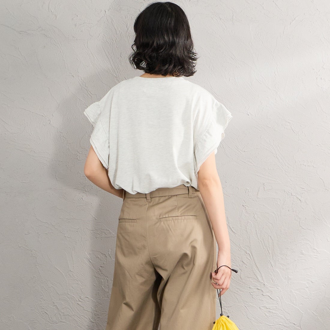THE FOX [ザフォックス] 別注 ワンポイントロゴ 袖フリルカットソー [JFL26SS-08-JF] ASH &&モデル身長：162cm 着用サイズ：F&&