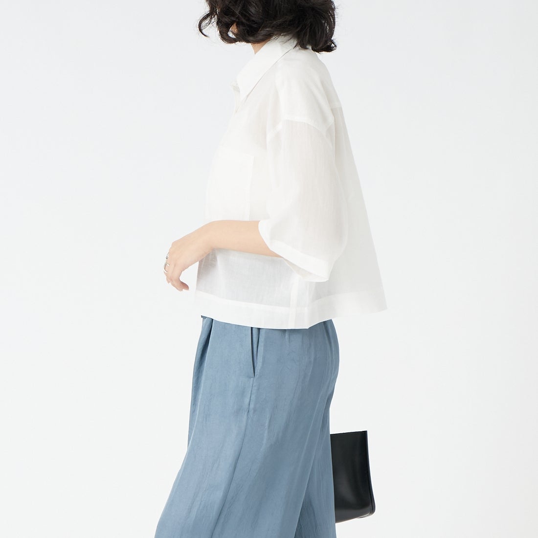 USINE [ユジーヌ] ショートスリーブシアー短丈シャツ [IN12-SH-6] 3 OFF &&モデル身長：162cm 着用サイズ：F&&