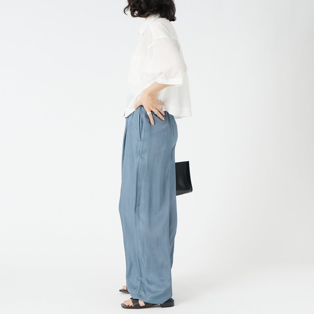 USINE [ユジーヌ] ショートスリーブシアー短丈シャツ [IN12-SH-6] 3 OFF &&モデル身長：162cm 着用サイズ：F&&