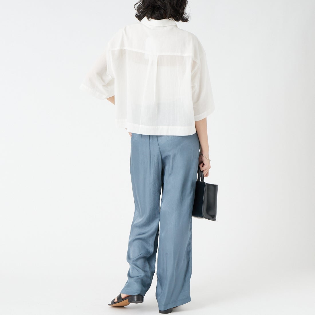 USINE [ユジーヌ] ショートスリーブシアー短丈シャツ [IN12-SH-6] 3 OFF &&モデル身長：162cm 着用サイズ：F&&