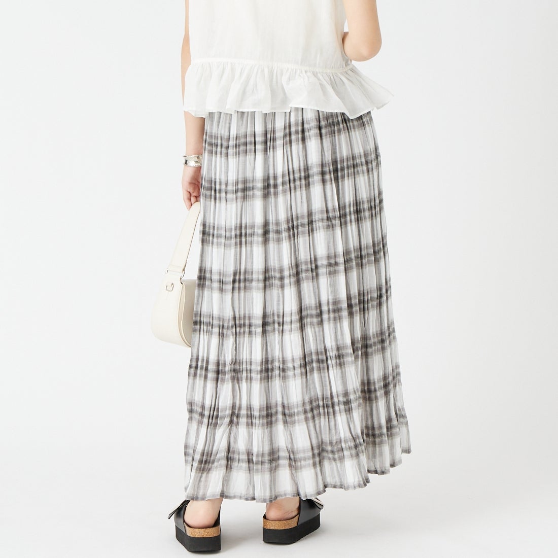 Jf Ready Made [ジェイエフレディメイド] シアーオンブレチェックスカート [756324] 01 ﾎﾜｲﾄ &&モデル身長：162cm 着用サイズ：F&&