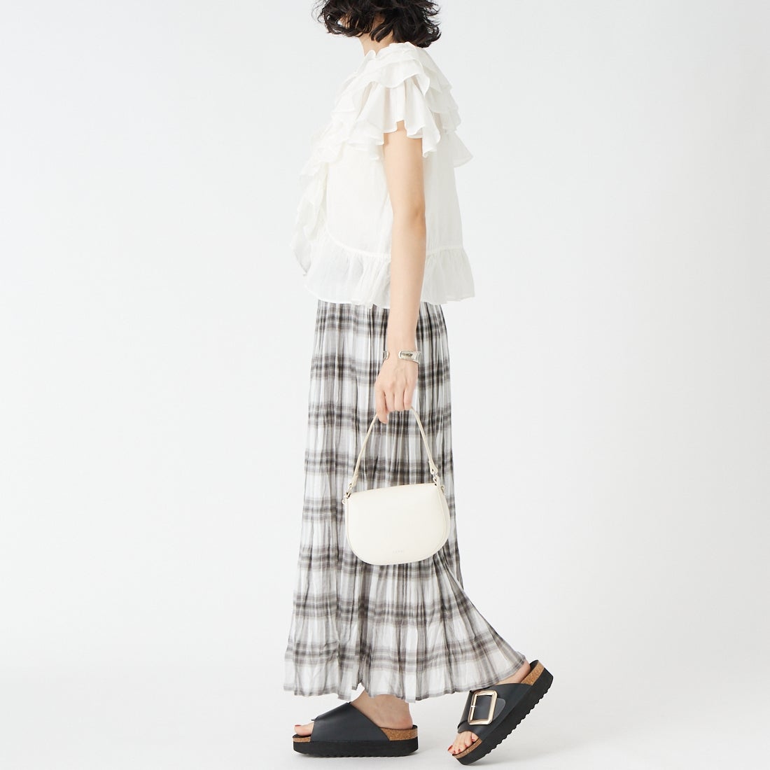 Jf Ready Made [ジェイエフレディメイド] シアーオンブレチェックスカート [756324] 01 ﾎﾜｲﾄ &&モデル身長：162cm 着用サイズ：F&&