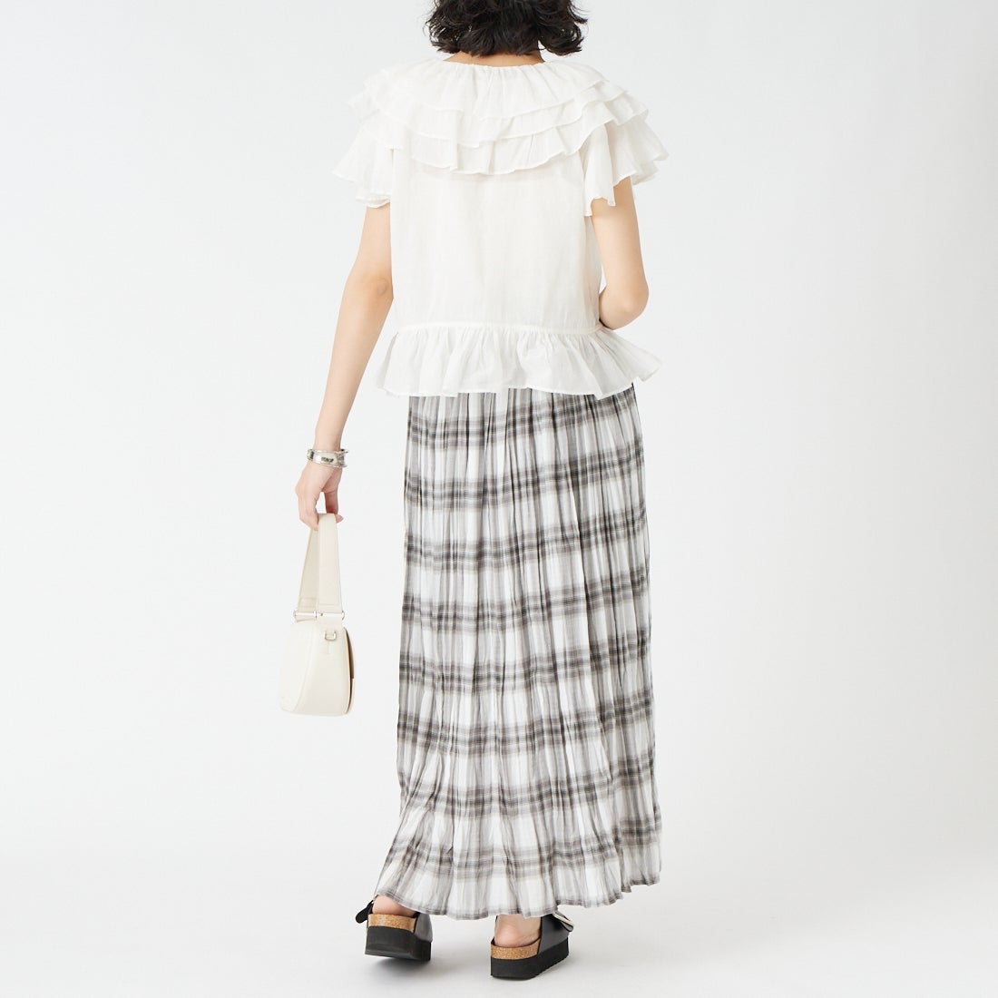 Jf Ready Made [ジェイエフレディメイド] シアーオンブレチェックスカート [756324] 01 ﾎﾜｲﾄ &&モデル身長：162cm 着用サイズ：F&&