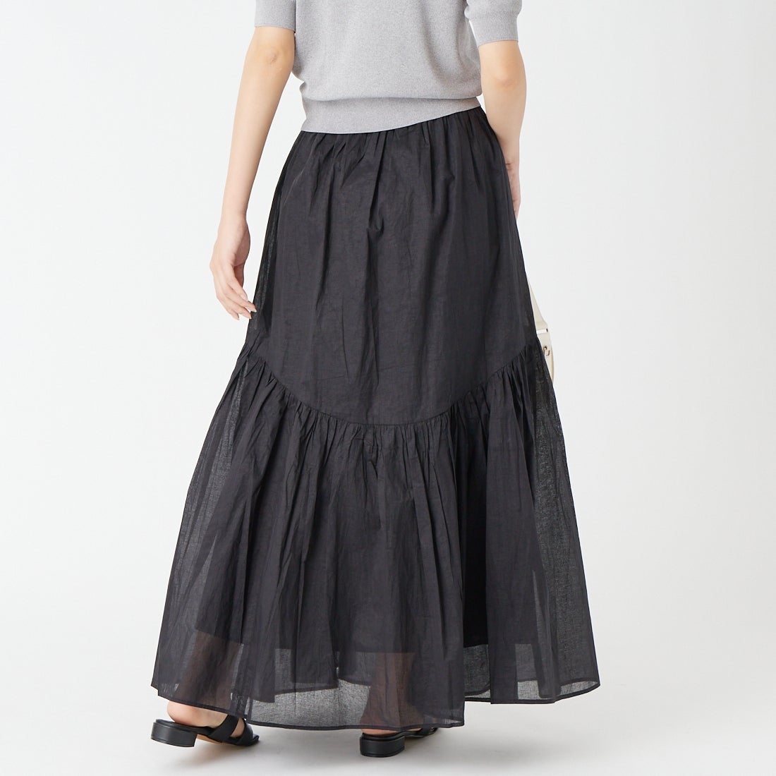 Jeans Factory Clothes [ジーンズファクトリークローズ] コットンオーガンジーギャザースカート [25651-MN] BLACK &&モデル身長：162cm 着用サイズ：F&&