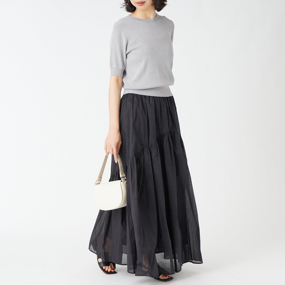 Jeans Factory Clothes [ジーンズファクトリークローズ] コットンオーガンジーギャザースカート [25651-MN] BLACK &&モデル身長：162cm 着用サイズ：F&&