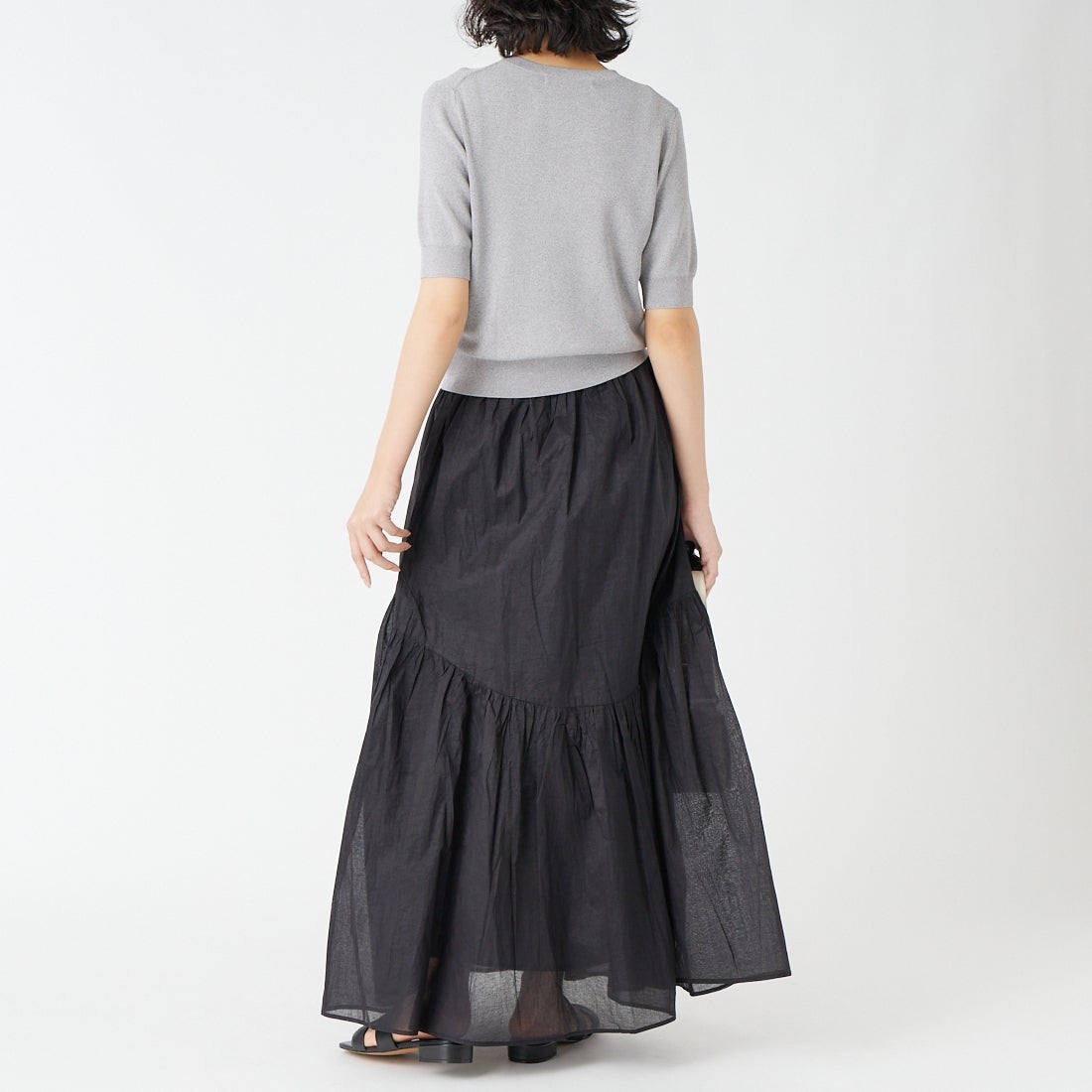 Jeans Factory Clothes [ジーンズファクトリークローズ] コットンオーガンジーギャザースカート [25651-MN] BLACK &&モデル身長：162cm 着用サイズ：F&&
