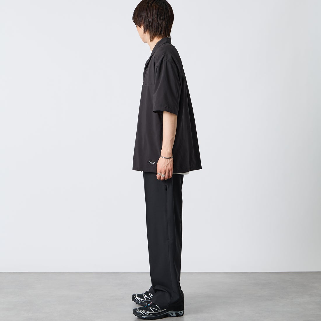 NANGA [ナンガ] PLC エクスカーション ショートスリーブシャツ [N2610-1J120A] BLK &&モデル身長：177cm 着用サイズ：L&&